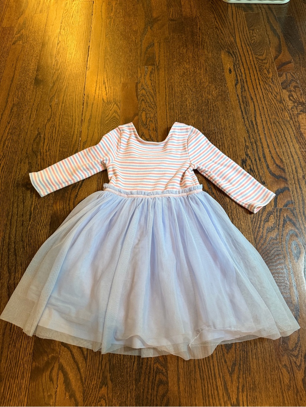 Boden Girls White and Light Pink Striped Top with Pale Blue Tulle Skirt Dress